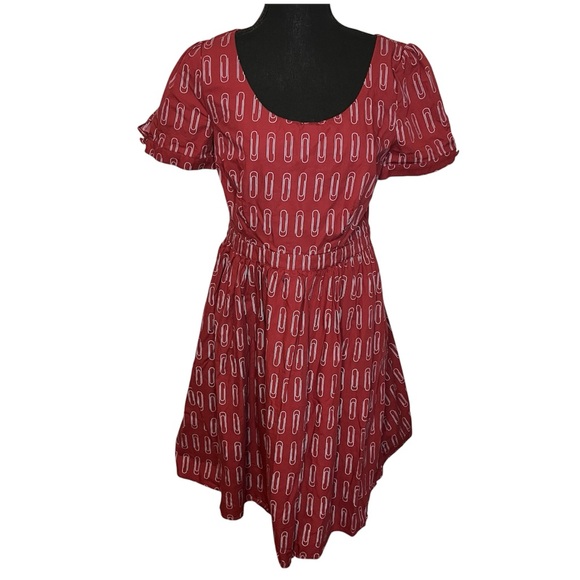 Modcloth What's the Scoop A-Line Dress Paper Clip Sz M Short Sleeve Cotton Zip - Picture 2 of 10